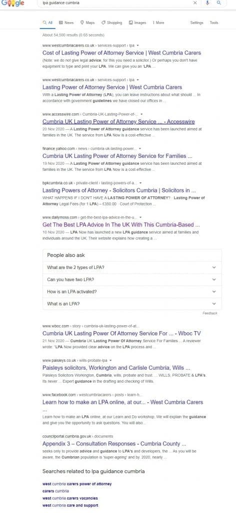 Ranking in SERPS LPA Guidance Cumbria