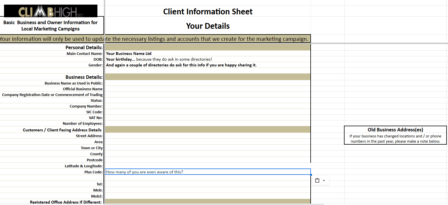 Local-Marketing-Data-Sheet Local SEO data gathering form for citation building