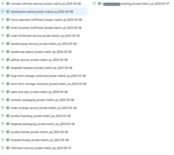 csv-files-initial-keyword-research A typical collection of downloaded csv files with keyword candidates to be compiled into a master list.