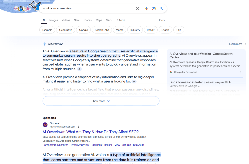 An AI overview - about AI overviews - generated in UK search results 2nd September 2024